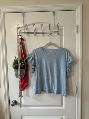 Zara Light Blue Ruffle Sleeve Women's Top